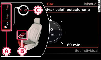 Pantalla del MMI: Ajustes de los asientos